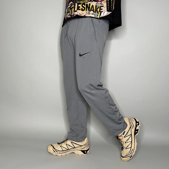 Nike Sweatpants Grey Polyester Black Swoosh Dri Fit